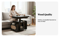 Height-Adjustable Coffee-to-Dining Table Sturdy frame transformable raiseTop Coffee Table Hidden Storage Rounded Corners