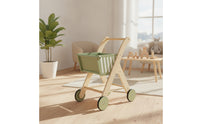 Push Cart with Storage Wooden Toy Shopping Cart Sturdy for Playroom, Kids