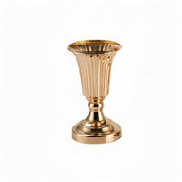 Trumpet Vase with Round Base Gold Pedestal Vessel Vase with Pedestal Base Vertically Ribbed Polished Lustrous