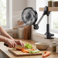 Clip-on Rechargeable Fan with Extendable Arm, Large Airflow, Ultra-Quiet for Desk, Bed, Dorm
