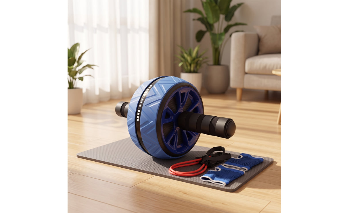 Two-handleHandle Ab Wheel with Knee Pad Non-Slip Abdominal Roller with Resistance Band Stable Ab Roller Wheel Balanced for Beginners, Home Gym, Living Room