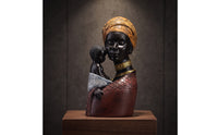 Tabletop African Mother and Child Statue Freestanding Mother Holding Child Statue Sturdy Resin Female Bust Long-Lasting for Living Room, Entryway