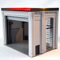 Red Roof 1:64 Garage Diorama Grid Openings Miniature Garage Model Molded Details Architectural Scene Model Black Trim
