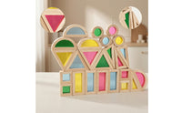 24 Pieces Blocks with Acrylic Inserts Child-Led Translucent Building Blocks Toy Natural Wood Open-Ended for Preschoolers