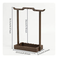 Bamboo Calligraphy Brush Rack 14-Hook Calligraphy Brush Holder with Tray Freestanding Hanging for Calligraphers