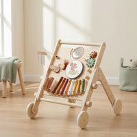 Wooden Infant Push Wagon Multi-Functional Wooden Push Wagon with Xylophone for Young Children, Infants, Playroom, Home, Nursery