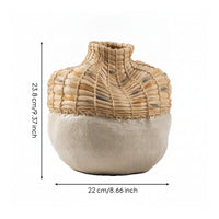 Ceramic Vase with Woven Neck Hand-Crafted Rustic Flower Vase Matte for Tabletop
