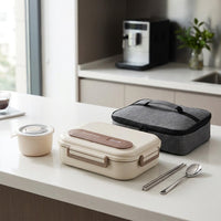 Lunch Box Adults, 4 Compartment Bento Box with Soup Bowl & Cutlery, 304 Stainless Steel Lunchbox for Office Workers, 1700ml