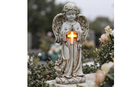 Angel Figurine with Cross Lighted Figurina Dell'angelo Con Croce Illuminated Statua Dell'angelo Con Luce for Garden, Patio, Burial Site