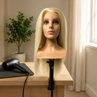 Handmade Mannequin Head with Shoulders Washable Cosmetology Mannequin Head Vinyl Hairdressing Doll Silicone for Hairdressers