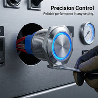 22mm Waterproof Metal Push Button Switch with LED circle Light, Stainless Steel Panel Mount for Electrical Equipment and Machinery