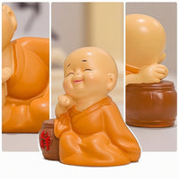 Zen Resin Monk Figurine Cute Smiling Monk Figurine Feng Shui Desktop for Meditators, Buddhists, Office Desk, Meditation Corner, Bookshelf