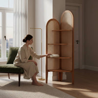 Rattan Corner Cabinet Texture Rattan Corner Shelf Unit Space-Saving Triangular Display Shelf for Bedroom, Living Room, Small Areas