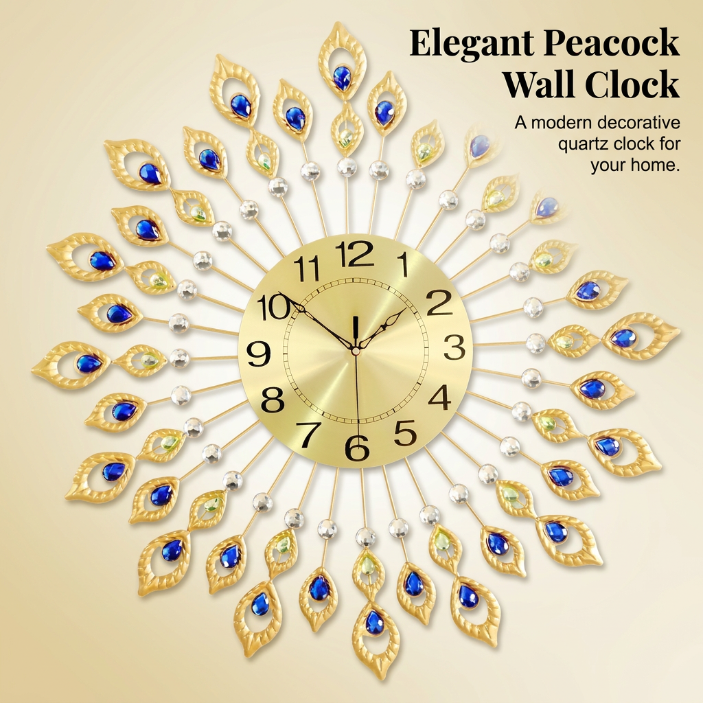 Modern Large Wall Clocks for Living Room, Metal Wall Clocks Home Accessories, Wall Hanging Peacock for Restaurant