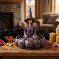 Spooky Pumpkin Bowl with Witch Decorative Witch Storage Container Cute Halloween Candy Dish Compact for Goth Decor Lovers, Witchcraft Fans, Entryway Table, Office Desk