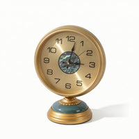 Gold-Tone Desk Clock with Pedestal Brushed Pedestal Clock Vintage-Luxe Analog for Bookshelf