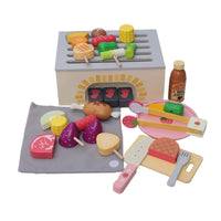 Kids BBQ Grill Playset Wooden-Look BBQ Grill Playset Freestanding for Toddlers