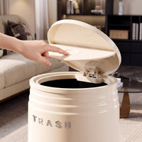Trash Can with Lid Cylindrical Hinged-Lid Bin Modern Pedestal Trash Can for Washroom, Office, Bedroom