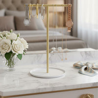 Necklace Holder with Tray Modern Minimalist Design Countertop Jewelry Organizer 2-Tier Crossbar Jewelry Stand Space-Saving