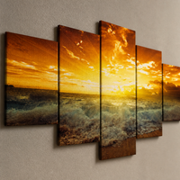 Modern Sunset Seascape Canvas Wall Art Print, 5-Panel Tropical Ocean Decor Painting