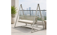 Cushioned Outdoor Swing Chair with Triangular Frame Woven Freestanding Hanging Chair Heavy-Duty Furniture Comfortable for Garden, Backyard