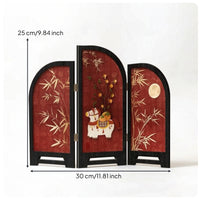 Tabletop Desktop Screen with Arched Panels Foldable Three-Panel Folding Screen Compact for Cabinet
