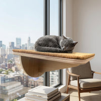 Cat Window Perch with 5 Strong Suction Cups, Wood Cat Shelf and Suction Cup Cat Perch, Simple Style Indoor Window-Mounted Area for Pets
