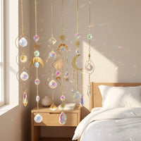 6 Pcs Suncatcher Set, Hanging Sun Catchers Indoor Window, Modern Minimalist Decor with Rainbow Illumination Effects, 43cm Glass & Metal
