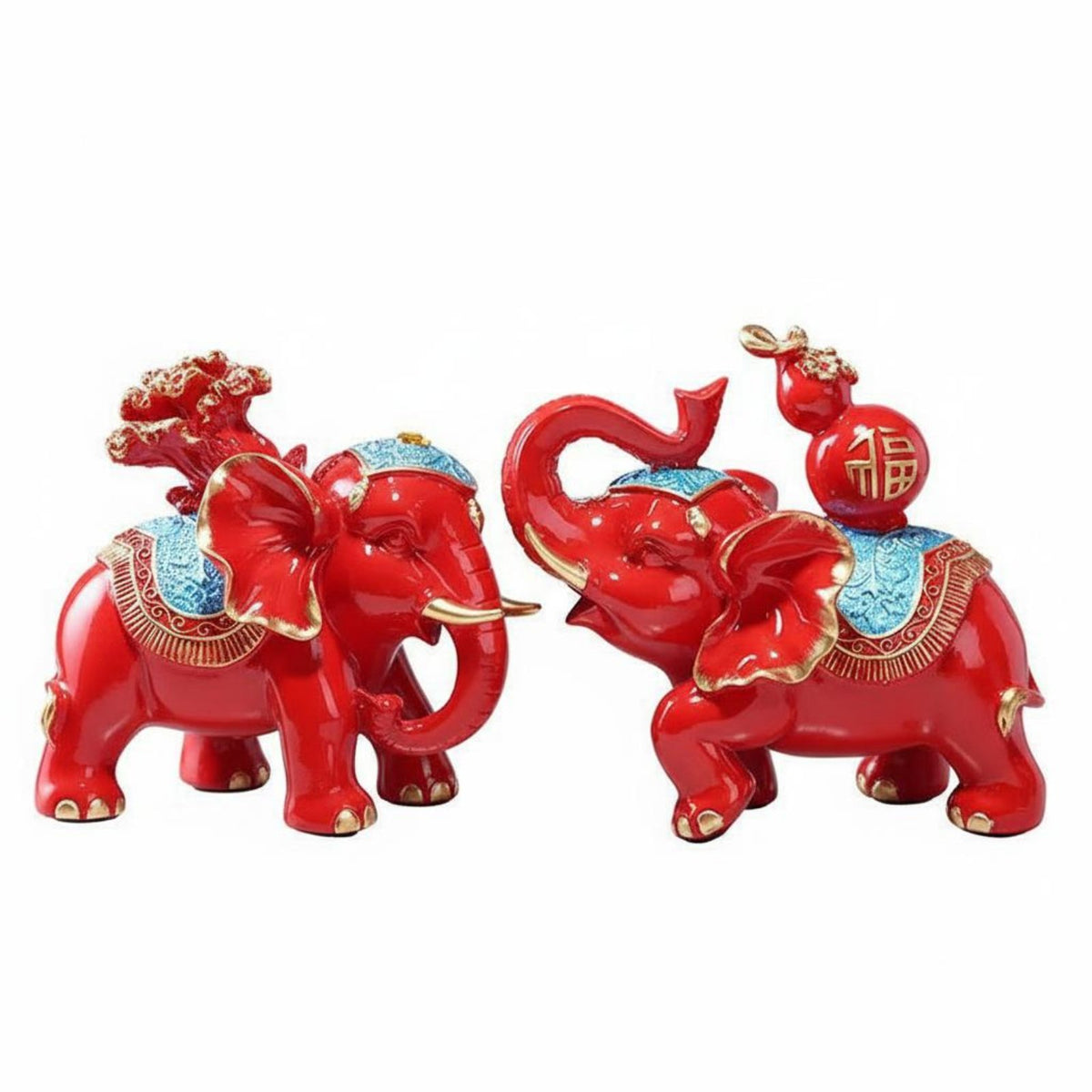 2 Pieces Elephant Figurine Pair Symbol of Love & Strength Feng Shui Elephant Decor House Decoration Timeless Design Hand Painted
