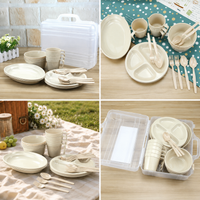 Portable 24-Piece Outdoor Camping Dinnerware Set for Four People, Eco-Friendly Picnic Bag, Cookware and Bowl Set