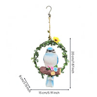 Flower Accents Bird Wreath Ornament Painted Floral Bird Ornament Wood Textured Hanging Hummingbird Decorative for Home, Balcony, Courtyard