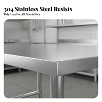 Easy to Clean Commercial Kitchen Prep Table Rust Resistant Stainless Steel Work Table Stable Structure Heavy Duty Food Prep Station for Restaurant Employees, Home Cooks, Workshop, Garage, Laundry Room, Outdoor