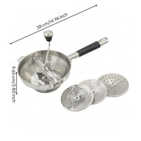 Perforated Food Mill with 3 Discs Silicone Grip Handheld Food Mill Long Metal Handle