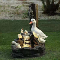 Solar-Powered Resin Duck and Squirrel Garden Waterfall Ornaments