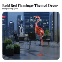 Rosy Flamingo Yard Art Lifelike Design Flamingo Garden Sculpture Standing Avian Sculpture Vivid Color Lawn Decoration Stable