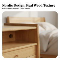Solid Wood Nightstand Minimalist Design Japanese Design Nightstand Sturdy Narrow Bedside Cabinet for Apartment Dwellers, Homeowners, Dorm Room, Office