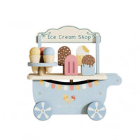 Wooden Ice Cream Cart Rolling Wheeled Ice Cream Cart Interactive Play Plaything