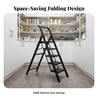 Foldable Design Folding Step Ladder Space-Saving Portable Step Ladder Wide Steps Heavy Duty for Homeowners, DIY Enthusiasts, Seniors, Indoor, Kitchen, Office, Garage