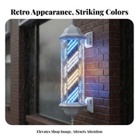 Rotating Barber Pole Light Retro Design Barber Pole Waterproof Illuminated Hair Salon Sign for Entrance