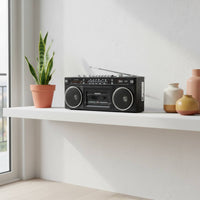 Multifunction Retro 80s Design Boombox Powerful Bass Retro Cassette Boombox SD Card and USB Input AM Frequency Modulation SW Radio Two Power Supply for Outdoor