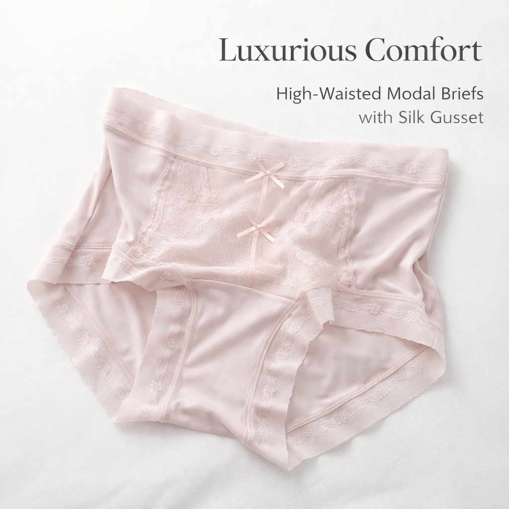 Women's High Waisted Knickers with 80s Modal Material, Breathable Panties with Morus Silk Gusset, Moisture Wicking Period Briefs
