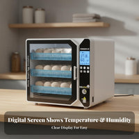Intelligent Temperature Control Home Egg Hatching Machine Adjustable Roller Tray Automatic Egg Incubator Double-Power Power Support Digital Poultry Hatcher Pre-Programmed Hatching Modes for Hobby Farmers, Educators, Small Farm, Classroom