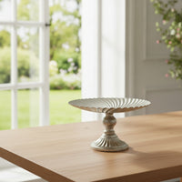 Embossed Pedestal Tray with Fluted Surface Vintage-Inspired Metal Pedestal Tray Tabletop Lightweight for Home Decorators, Wedding Planners, Table Setting, Hotel Decor