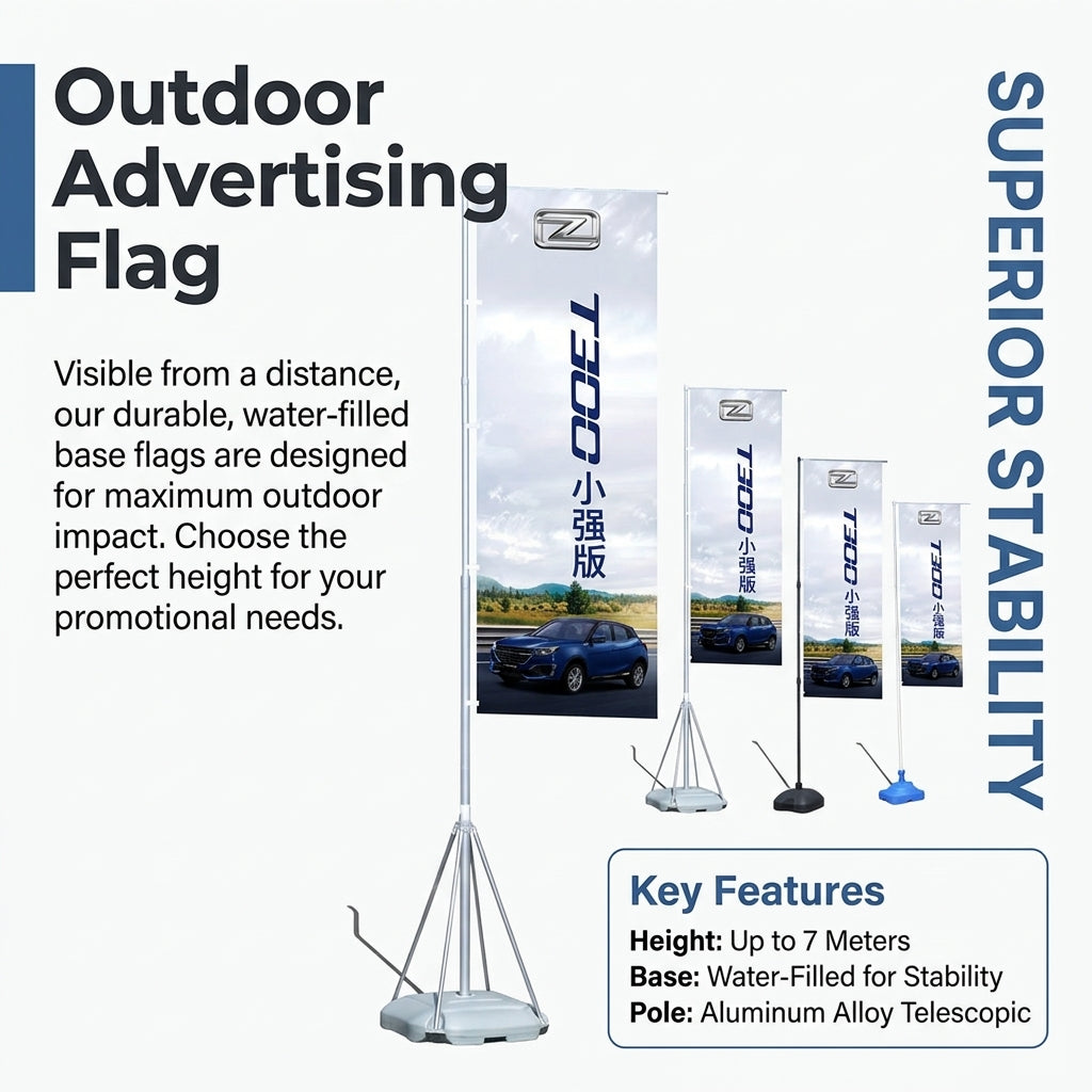 Outdoor Advertising Water Filled Flag Pole Telescopic Aluminum Alloy 16.4 Feet Tall Garden Flag Stand