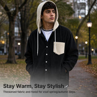 Men's Color Block Corduroy Hooded Shirt Jacket