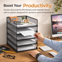 Metal File Organizer for Office Desk, 5 Layer Document Rack with Side Mesh, A4 Horizontal Desktop Holder for Vertical Storage