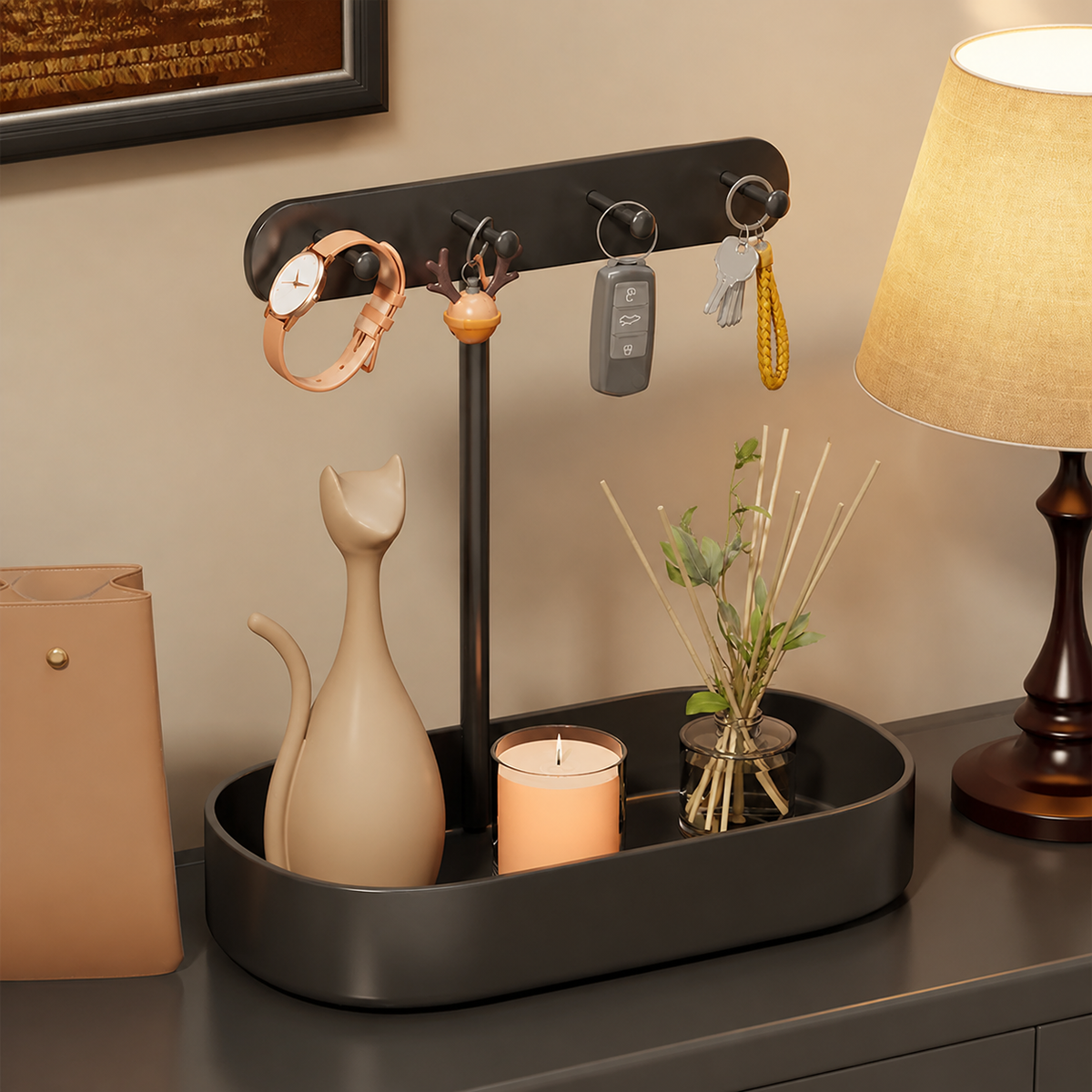 Metal Key Holder, Modern Minimalist Key Organiser, Valet Tray, Desk Tidy Organiser, Stylish Home Accessory, Matte Finish