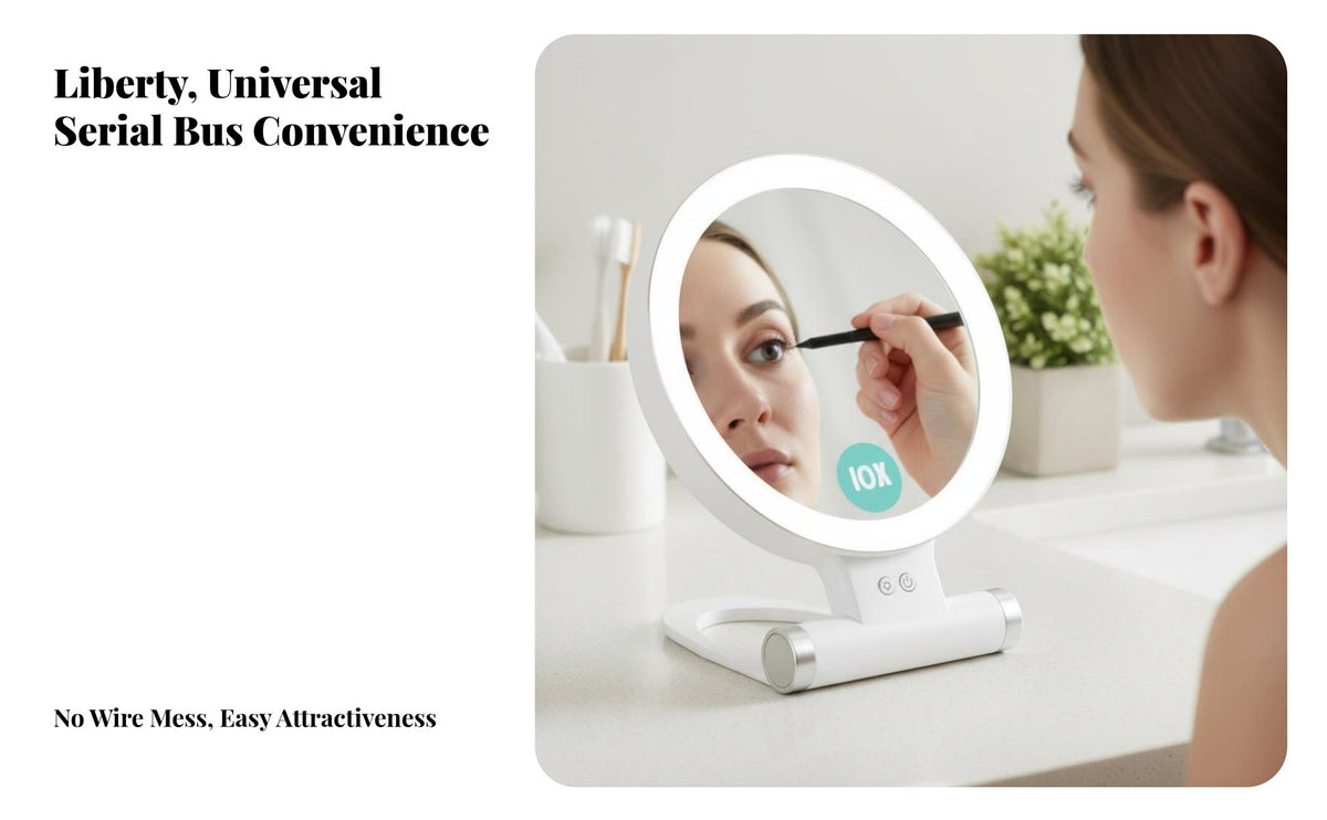 Double-Sided Lighted Mirror Lighted Enlarging Mirror Battery-Operated Vanity Accessory for Makeup Users, Women, Dressing Table, Bedroom
