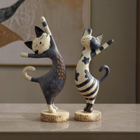 2 Pieces Cat Figurines with Bases Vintage-Style Cat Figurines Sculpture Hand-Painted Figurine Textured for Collectors, Bookshelf