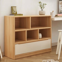 Storage Cabinet with Cubbies Wood-Grain Wooden Bookcase with Shelves Freestanding Bookcase with Doors for Living Room, Study Area, Bedroom